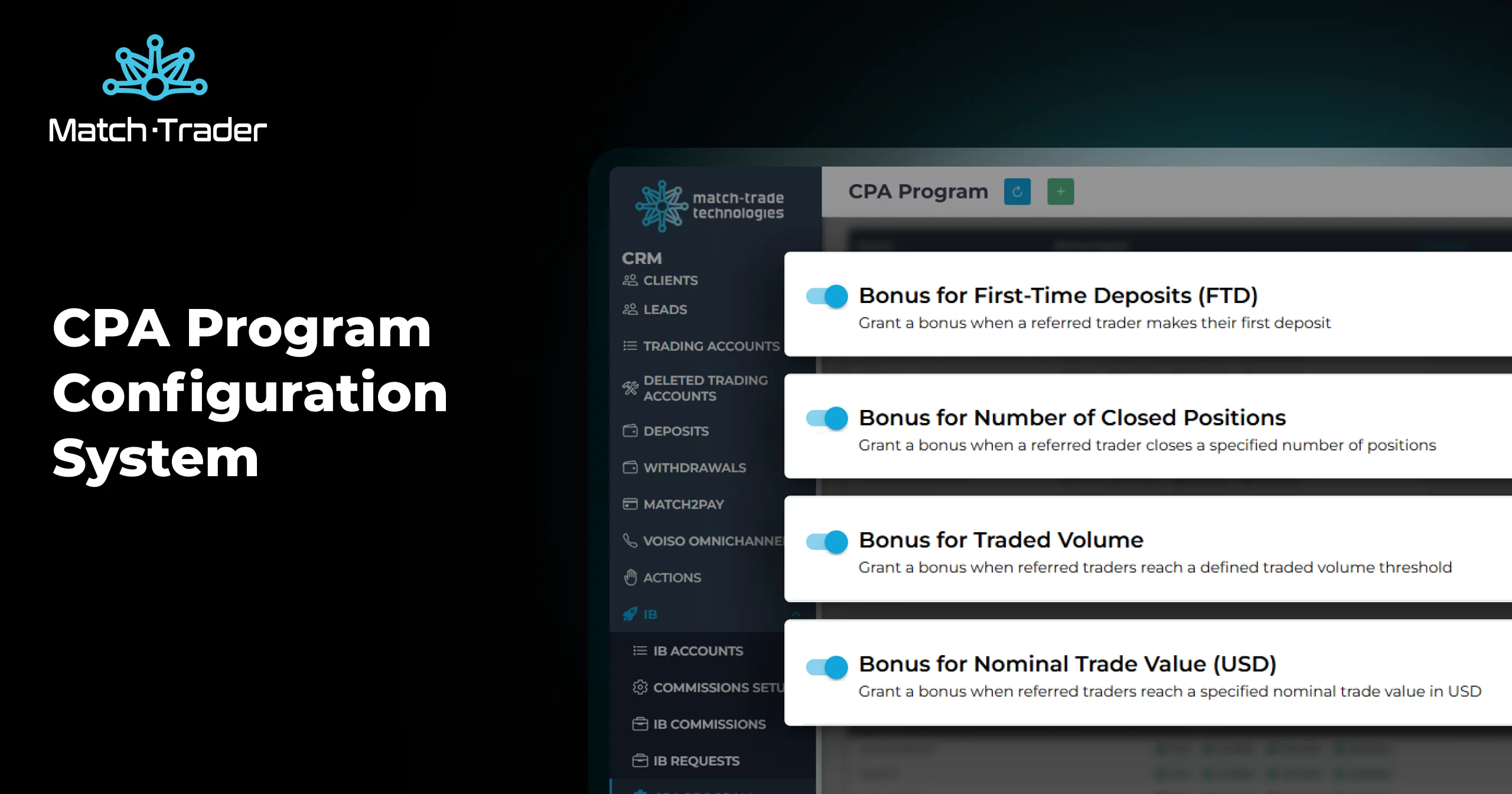 Lanzamiento de julio de Match-Trade: Sistema de configuración del programa CPA rediseñado